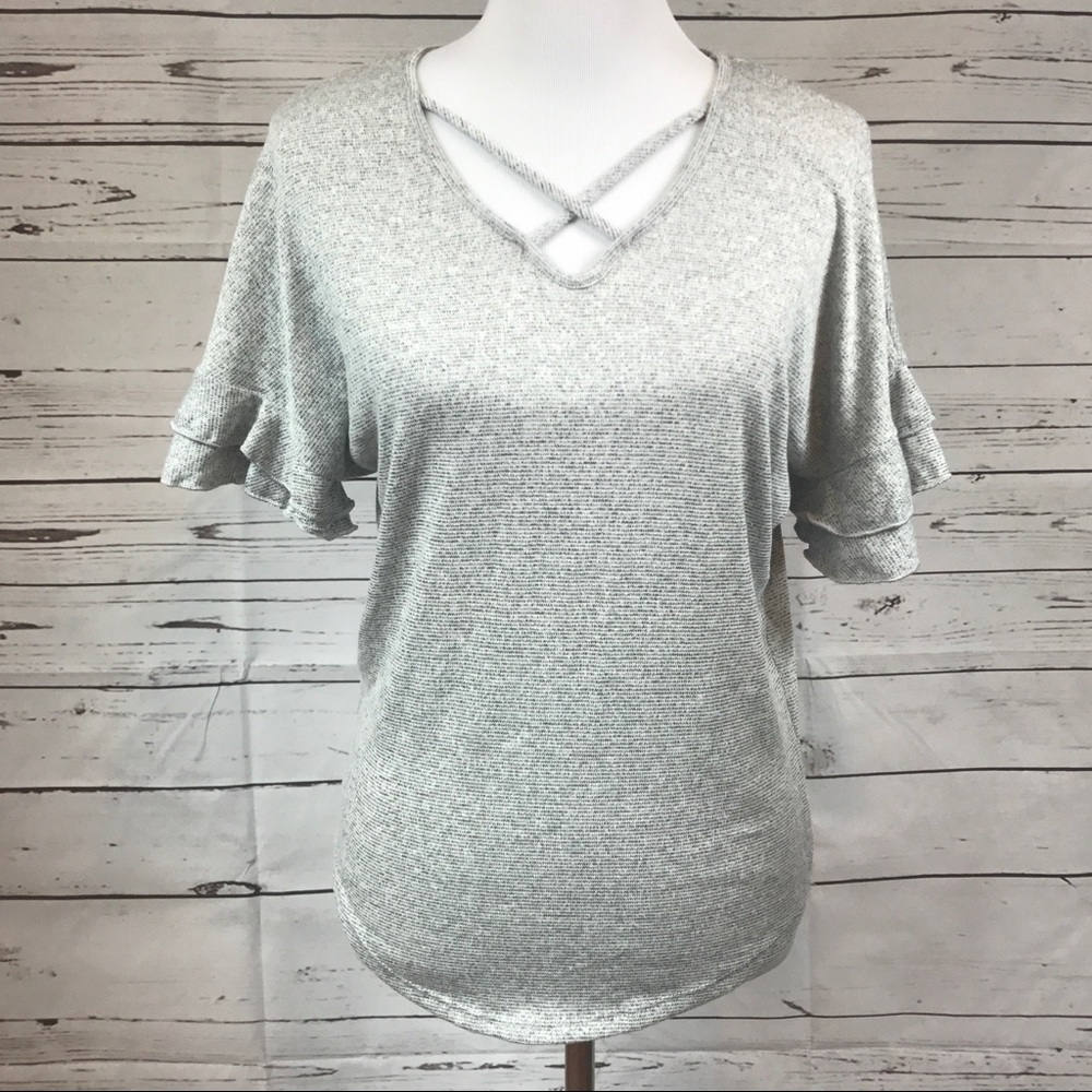 Gray Blouse Criss Cross Stretch Size Small
